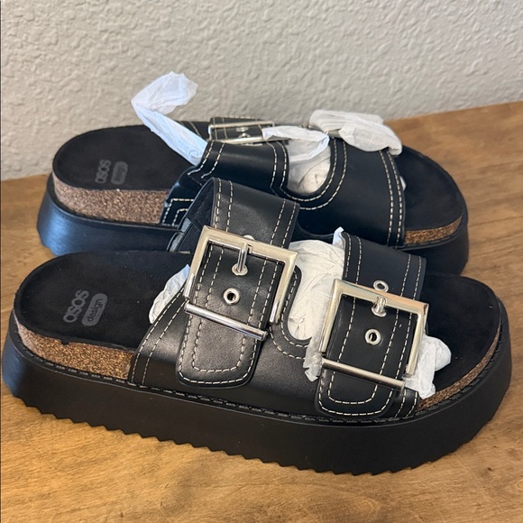 Asos Design Black Double Buckle Women’s platform Sandals size 9 - Picture 1 of 8